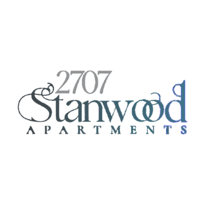 a logo with the words stamwood apartments on a white background